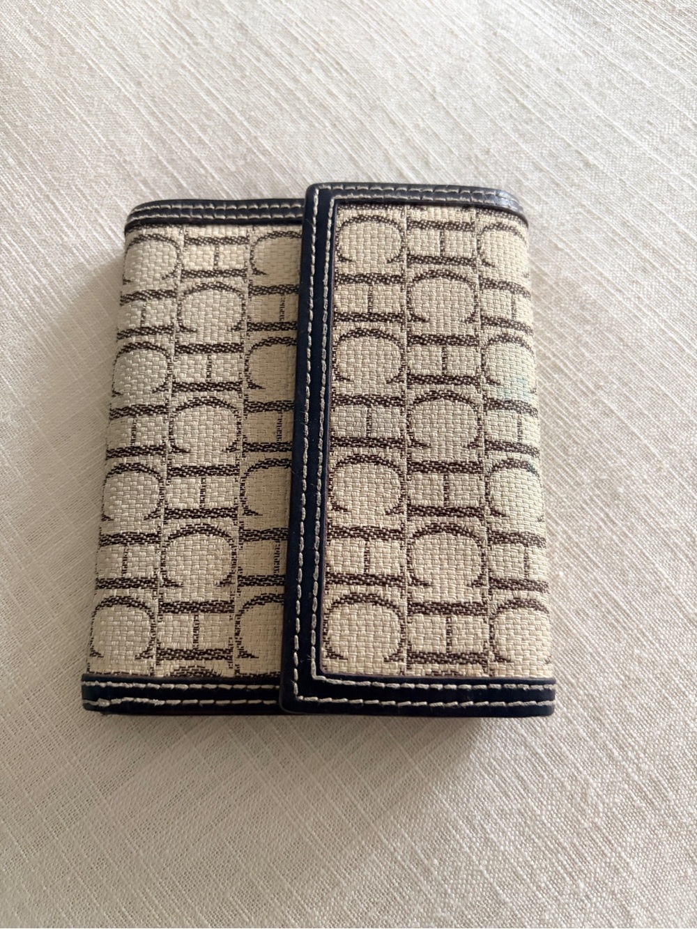Carolina Herrera Beige and Brown Monogram Canvas Wallet